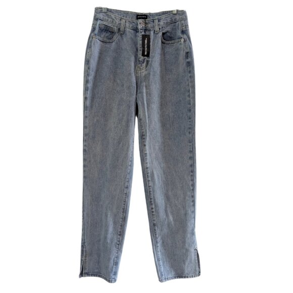 PrettyLittleThing Women's Light Blue Wash Split Hem Jeans US 4 NWT - Picture 1 of 15